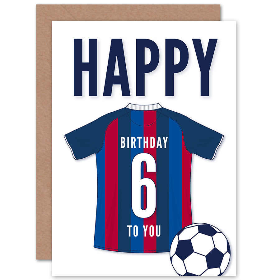 Blue Red Striped Football Strip Kit Jersey Age Birthday Card