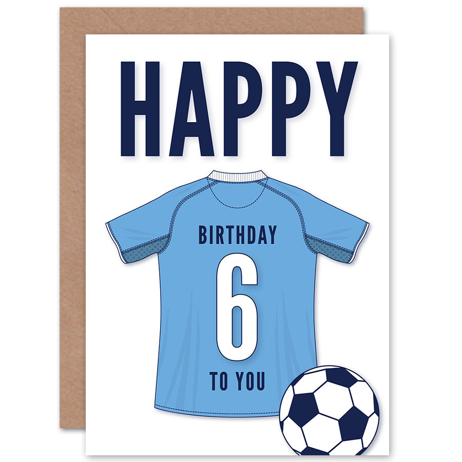 Sky Blue Football Strip Kit Jersey Age Birthday Card
