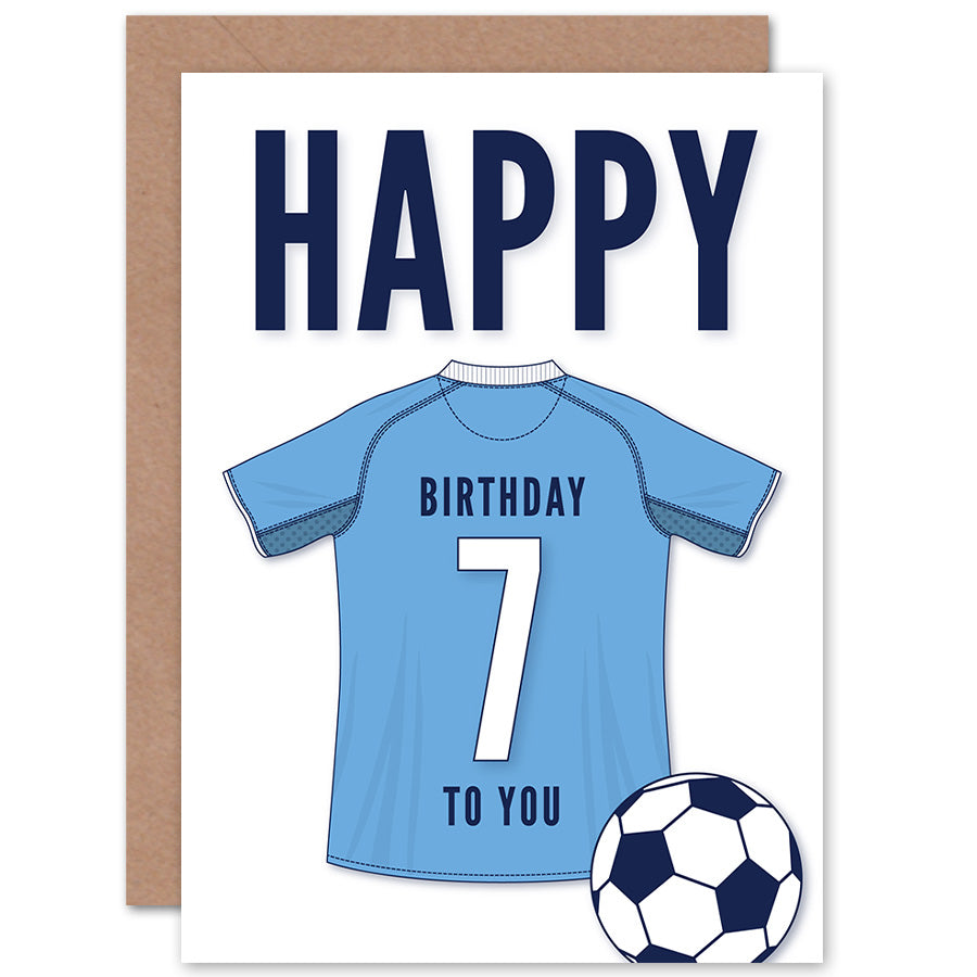 Sky Blue Football Strip Kit Jersey Age Birthday Card