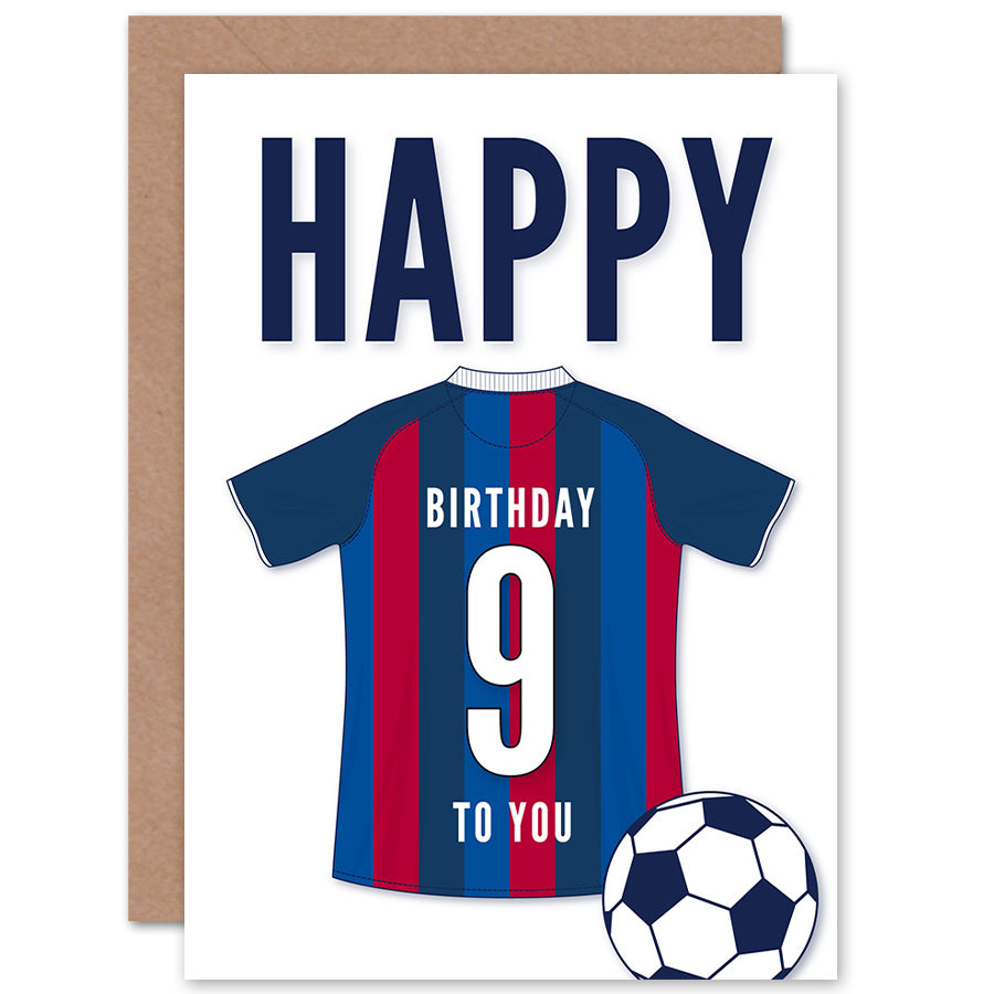 Blue Red Striped Football Strip Kit Jersey Age Birthday Card