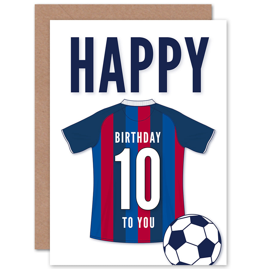 Blue Red Striped Football Strip Kit Jersey Age Birthday Card