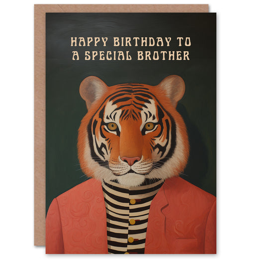 Dapper Cool Hipster Fashion Tiger Brother Birthday Card