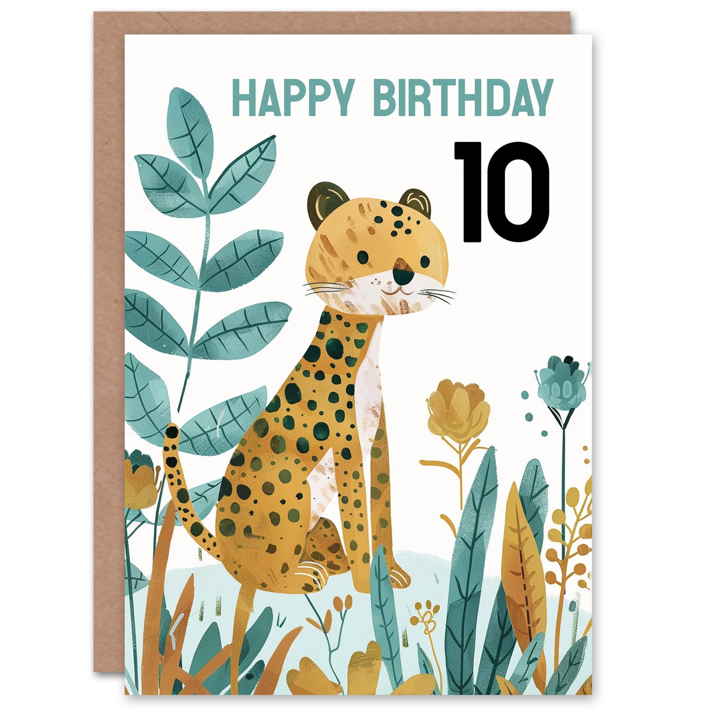 Cute Cheetah Jungle Plants Fun Kids Birthday Card