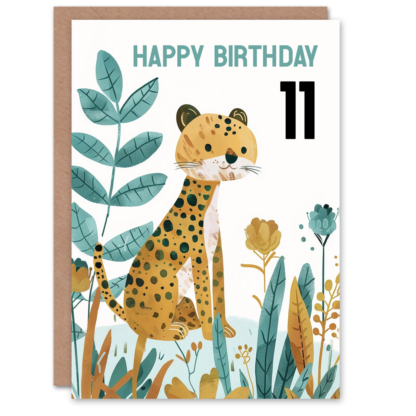 Cute Cheetah Jungle Plants Fun Kids Birthday Card