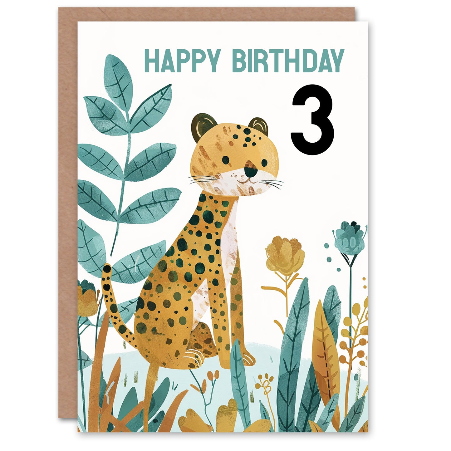 Cute Cheetah Jungle Plants Fun Kids Birthday Card
