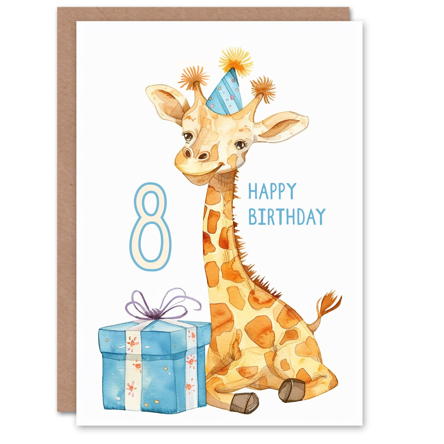 Cute Giraffe Party Hat Cartoon Fun Kids Birthday Card