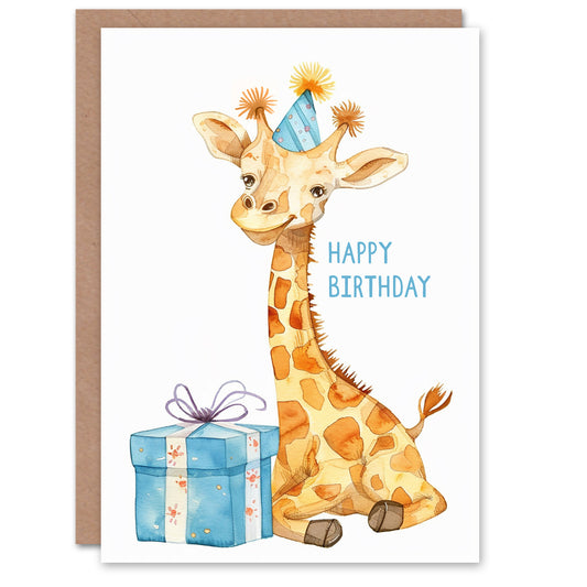 Giraffe in Party Hat Cartoon Fun Cute Kids Birthday Card