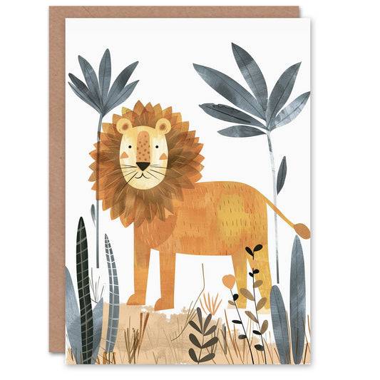 Jungle Lion Fun Cute Drawing Kids Birthday Card