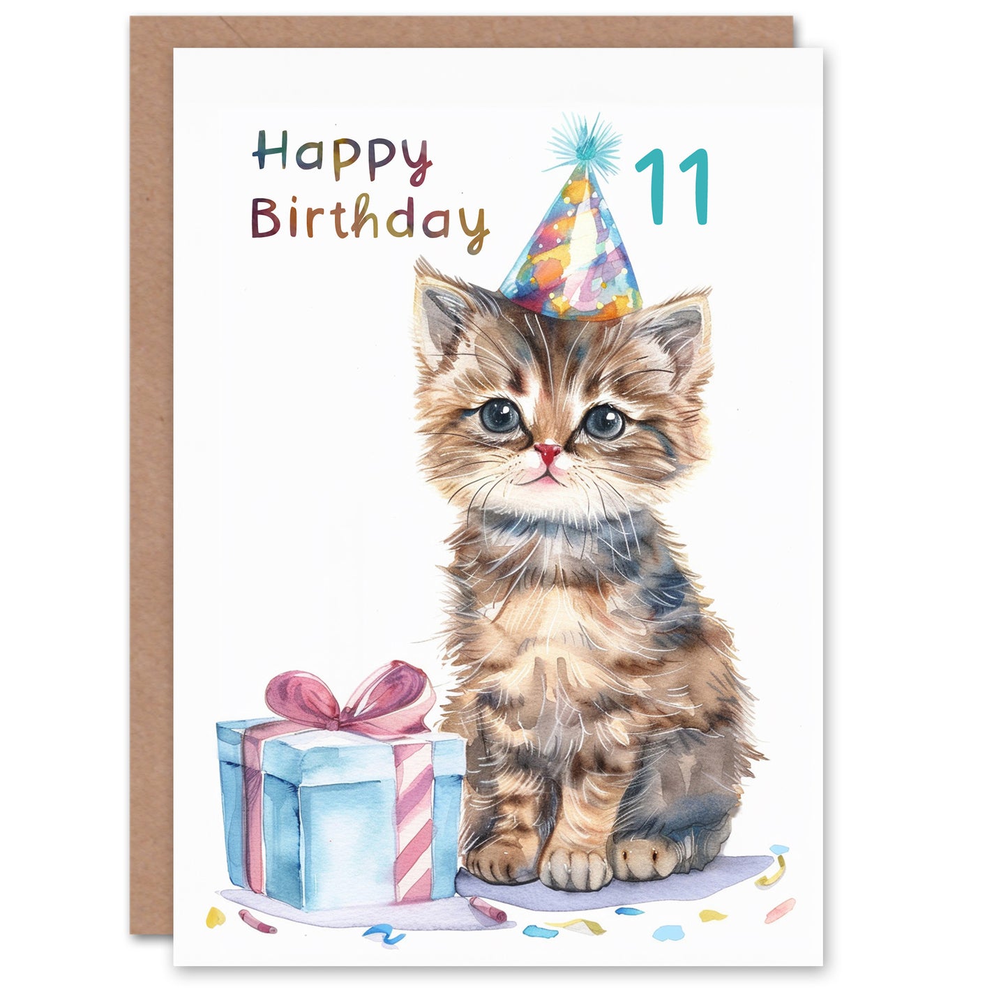 Cute Baby Cat Kitten Party Hat Kids Birthday Card