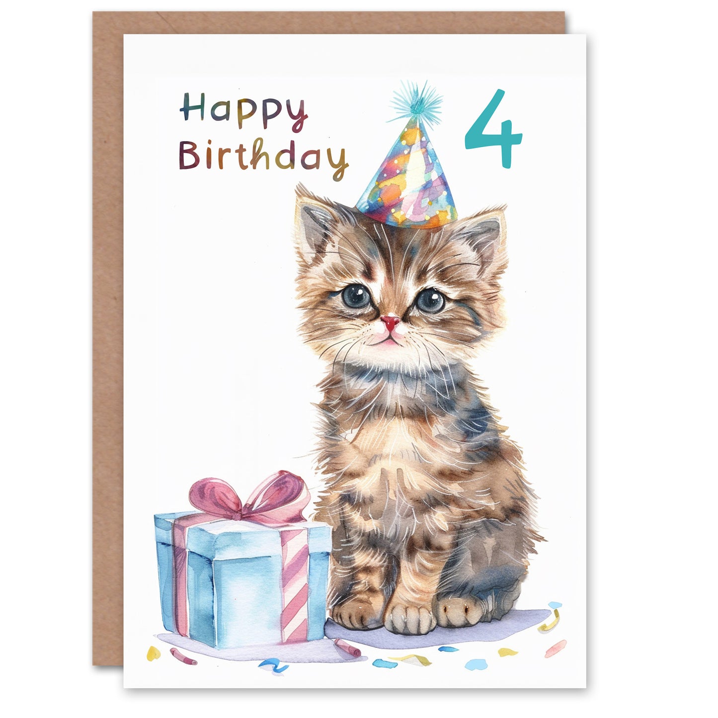 Cute Baby Cat Kitten Party Hat Kids Birthday Card