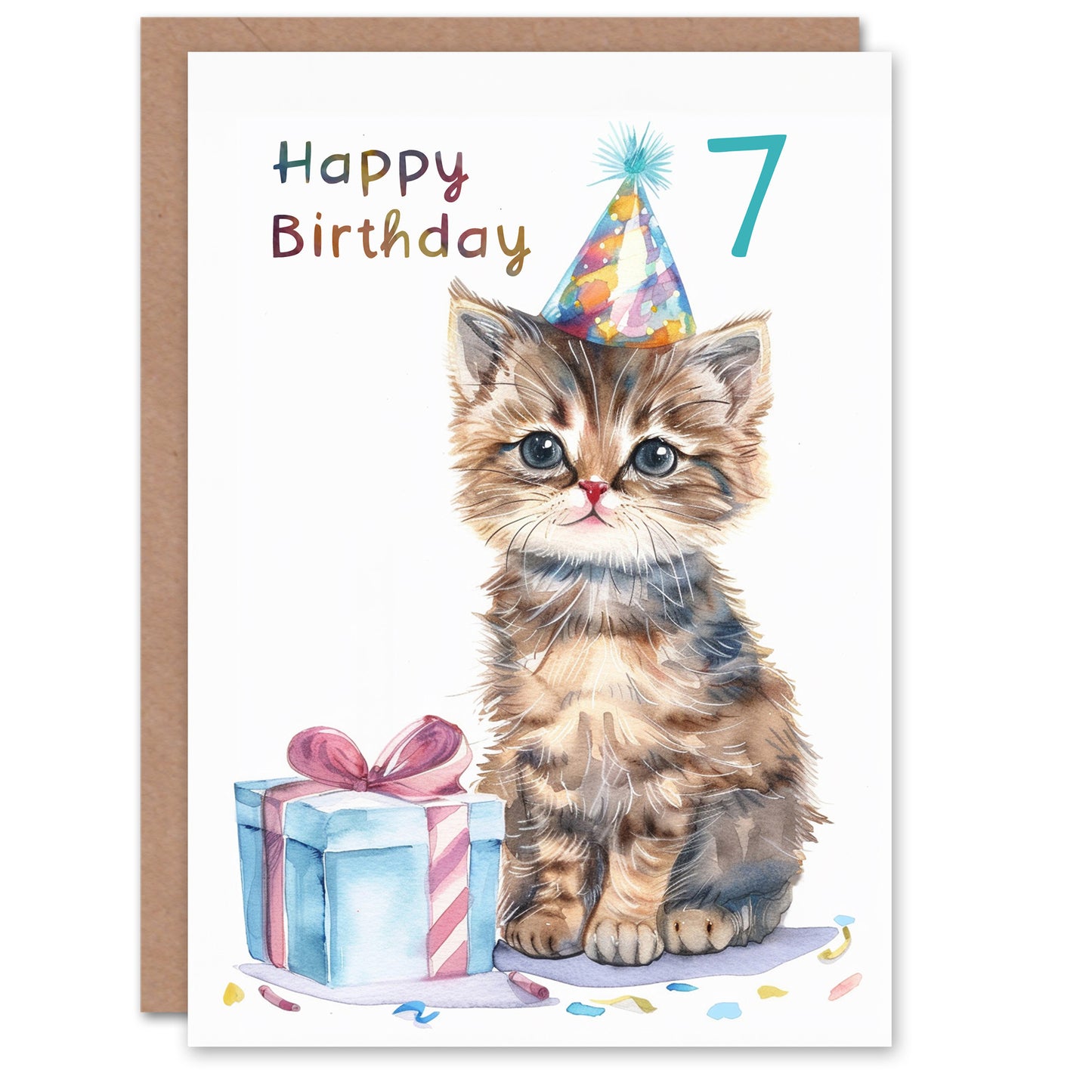 Cute Baby Cat Kitten Party Hat Kids Birthday Card