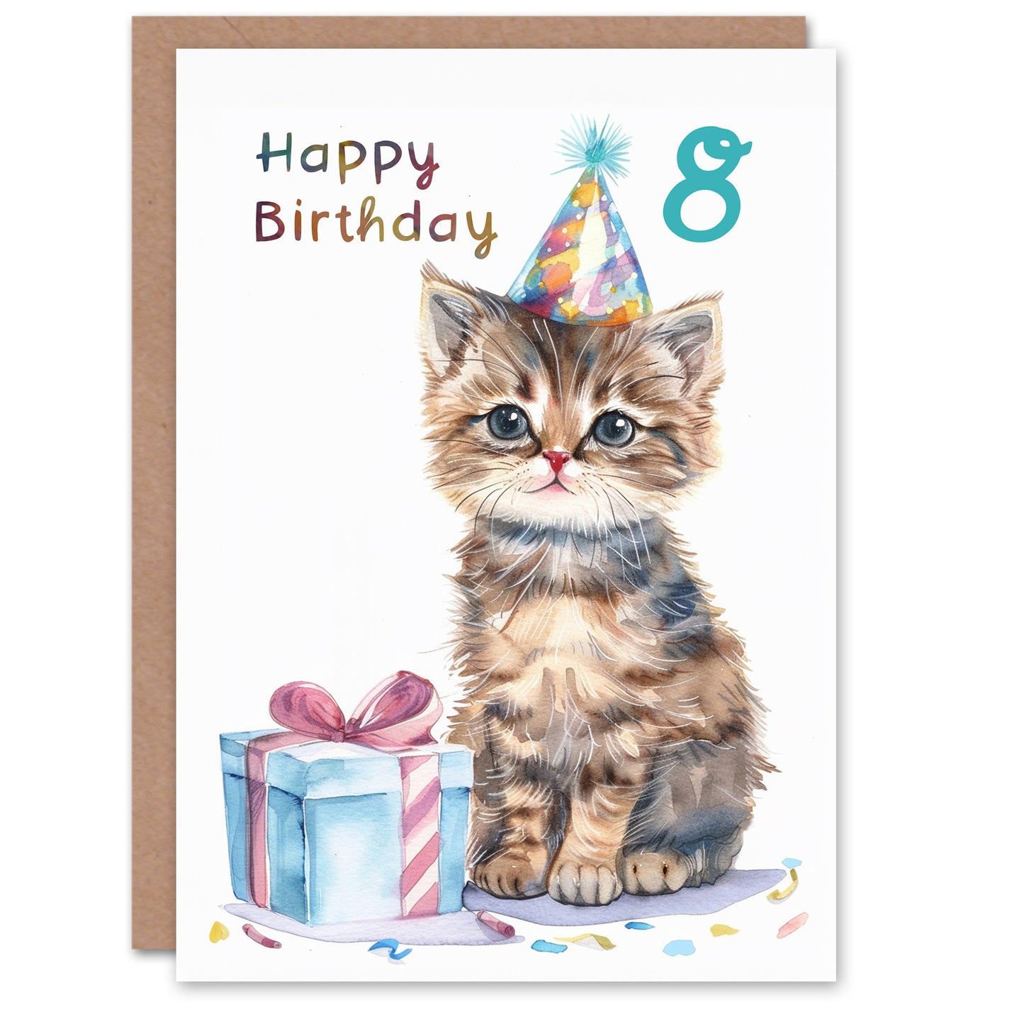 Cute Baby Cat Kitten Party Hat Kids Birthday Card