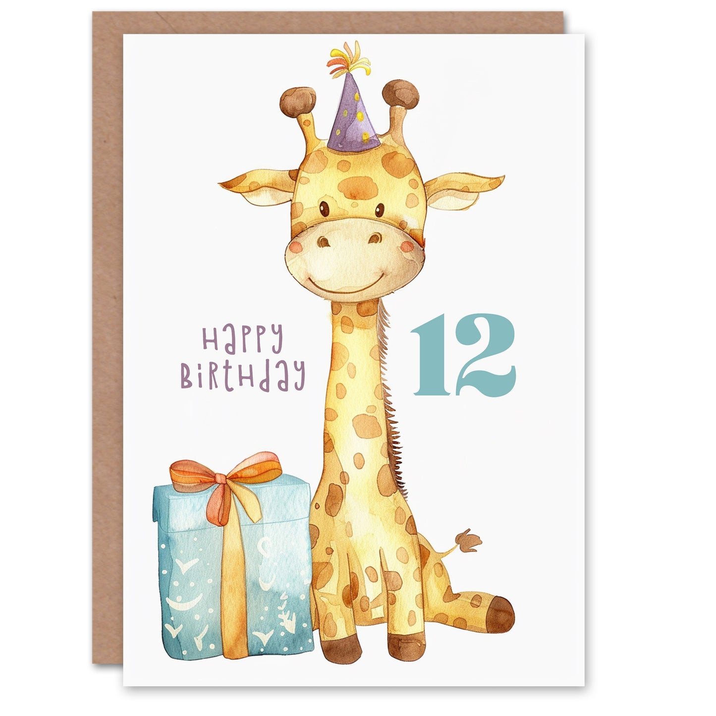 Cute Baby Giraffe in Party Hat Cartoon Kids Birthday Card