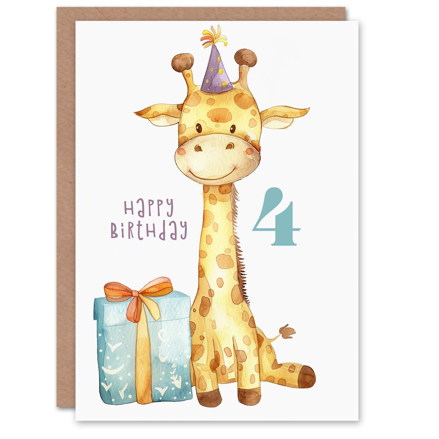 Cute Baby Giraffe in Party Hat Cartoon Kids Birthday Card
