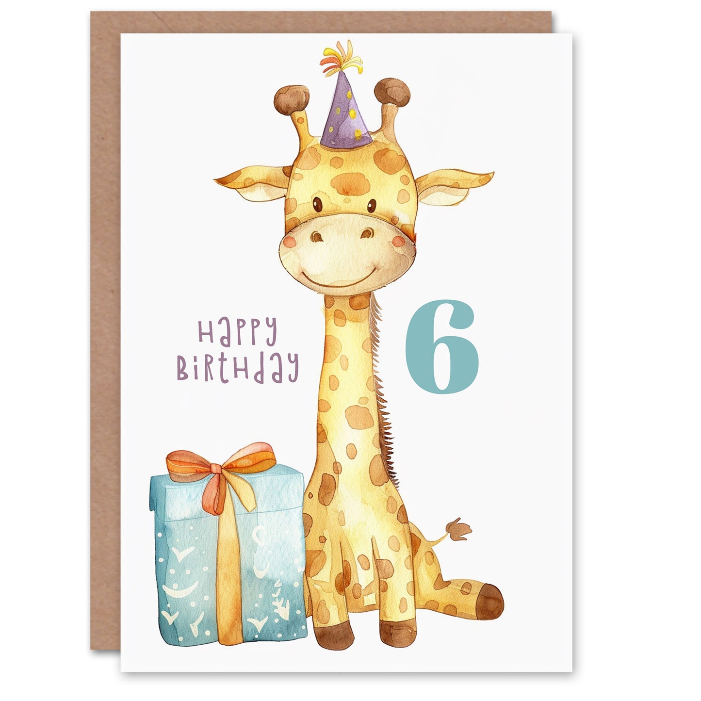 Cute Baby Giraffe in Party Hat Cartoon Kids Birthday Card
