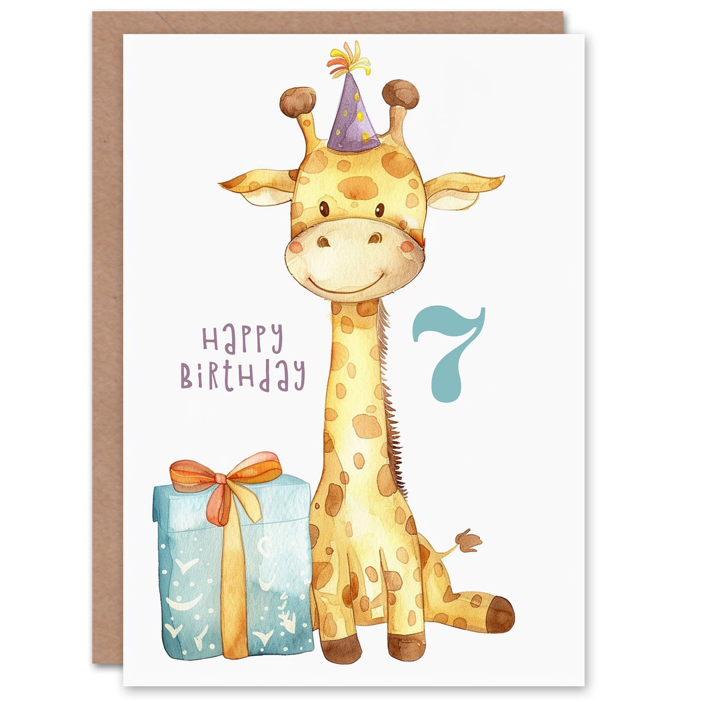 Cute Baby Giraffe in Party Hat Cartoon Kids Birthday Card