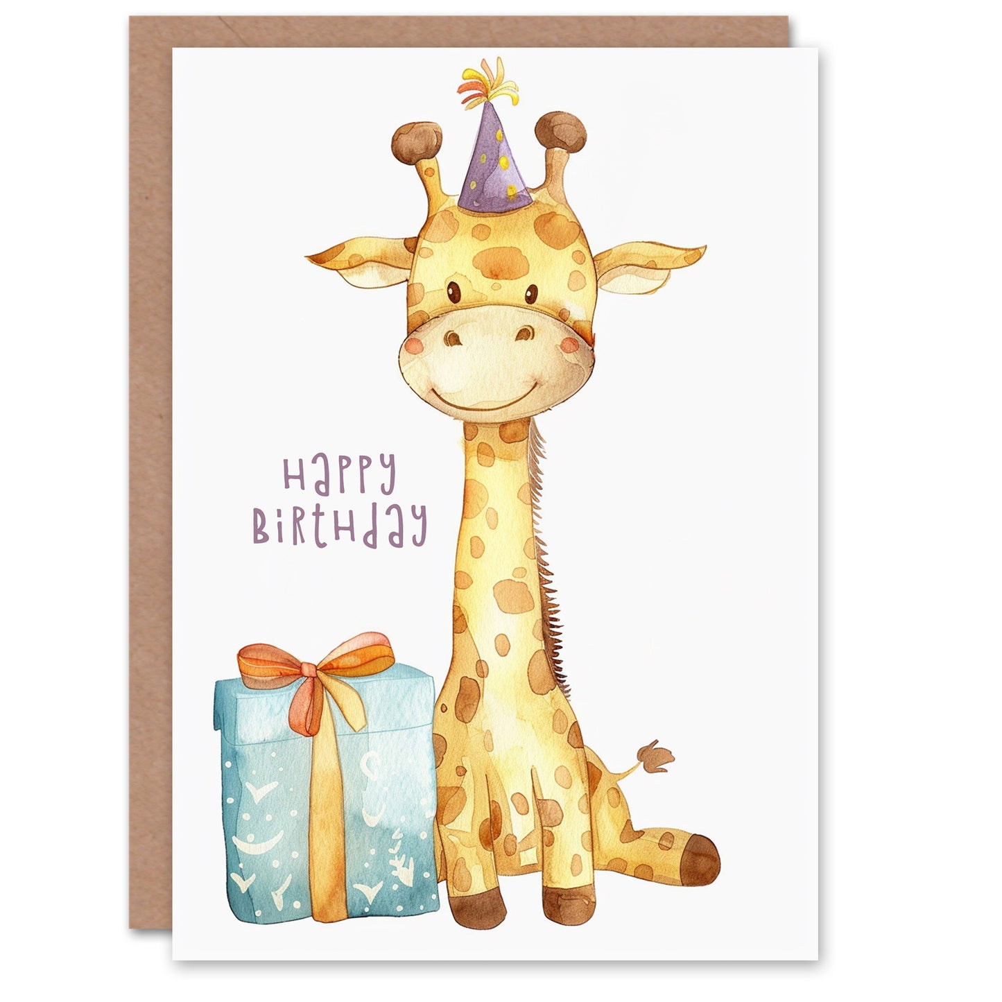 Baby Giraffe in Party Hat Cartoon Cute Kids Birthday Card