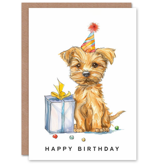 Cute Terrier Puppy Dog Party Hat Kids Birthday Card