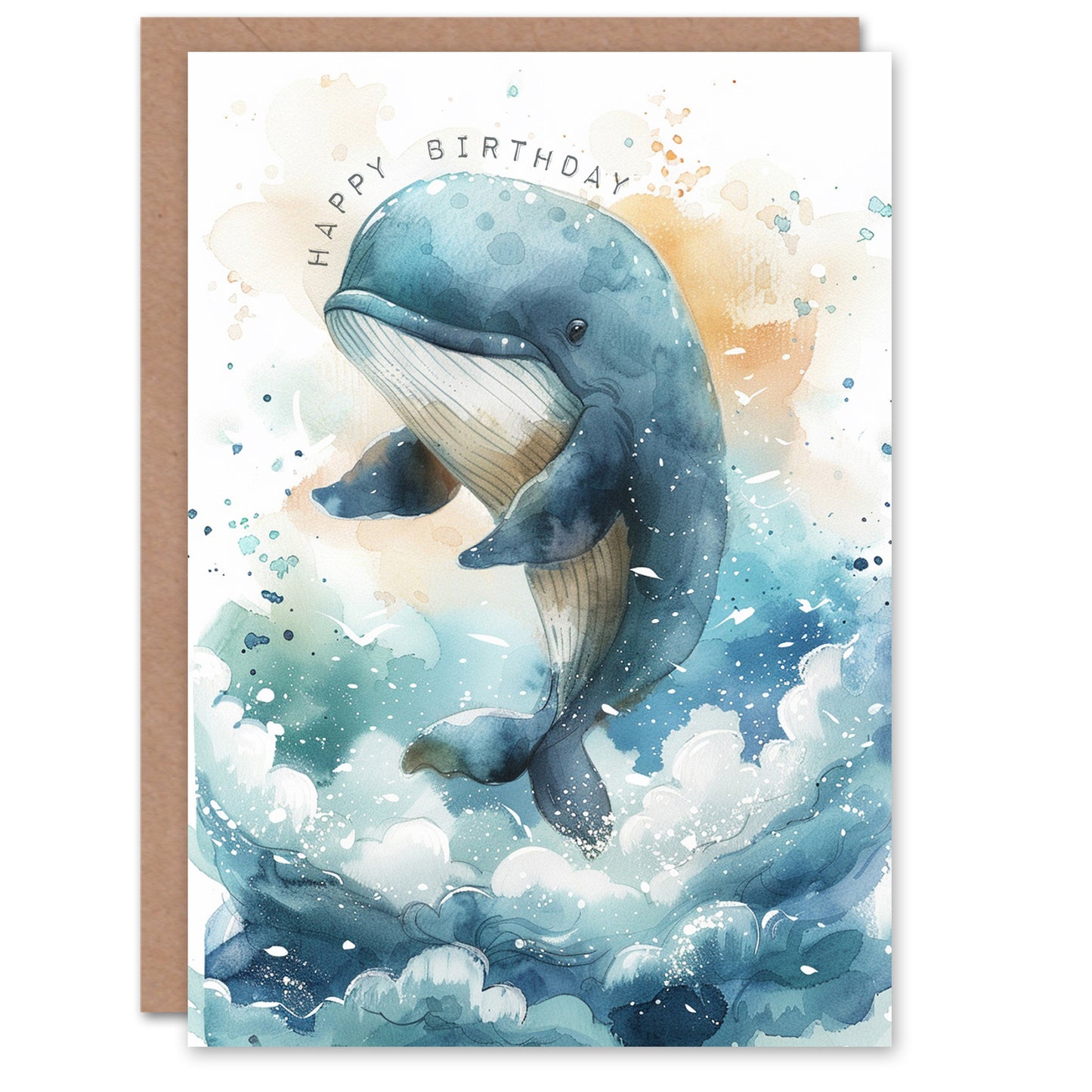 Whale Wave Jump Illustration Child Kids Birthday Card