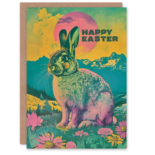 Bunny Psychedelic Colour Gradient Meadow Easter Card