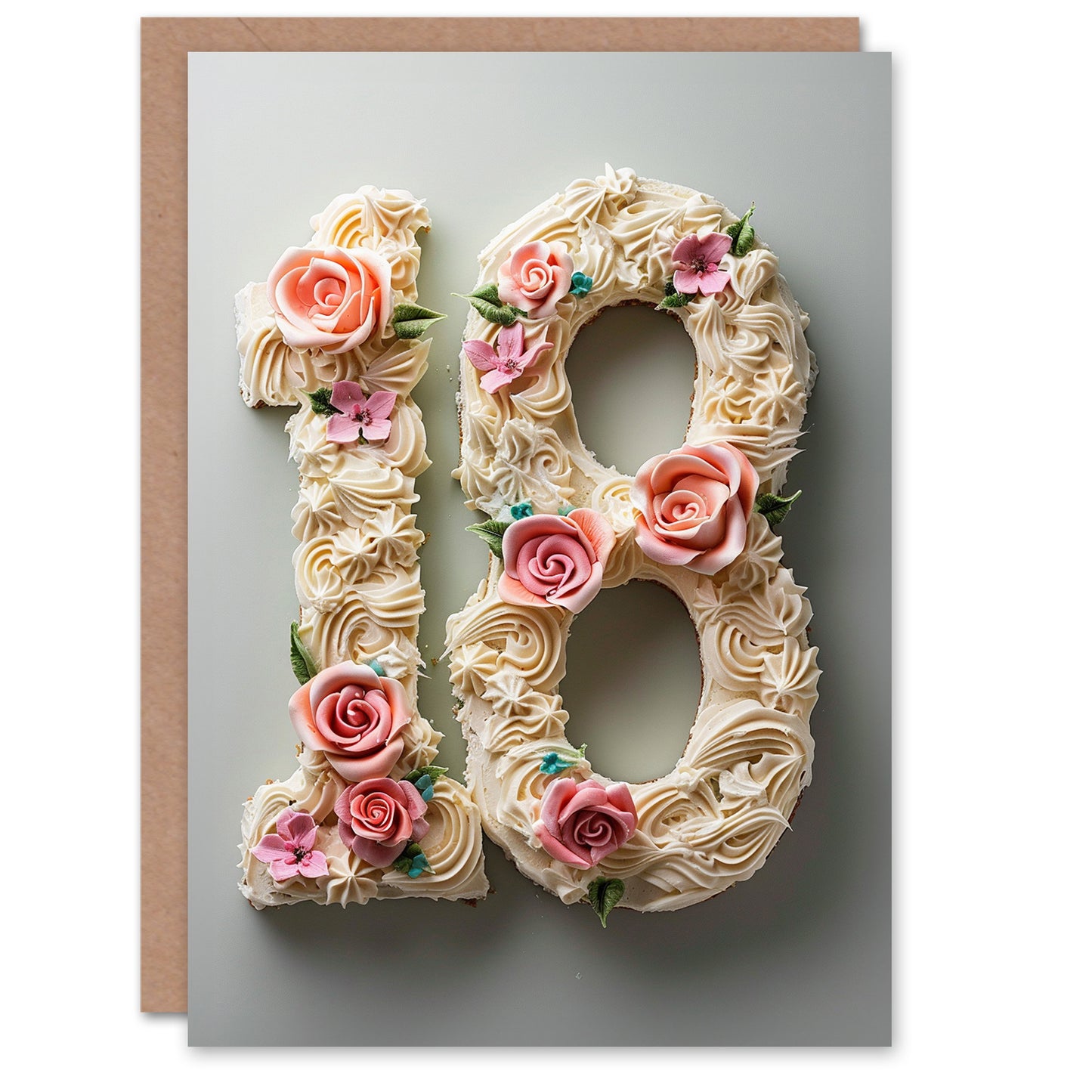 Fancy Floral Number Cake 18 Eighteen Teen Birthday Card