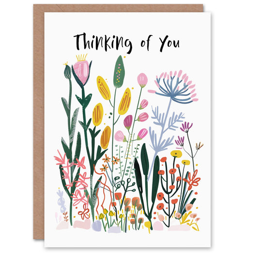 Thinking of You Bright Wildflower Drawing Woman Get Well Card