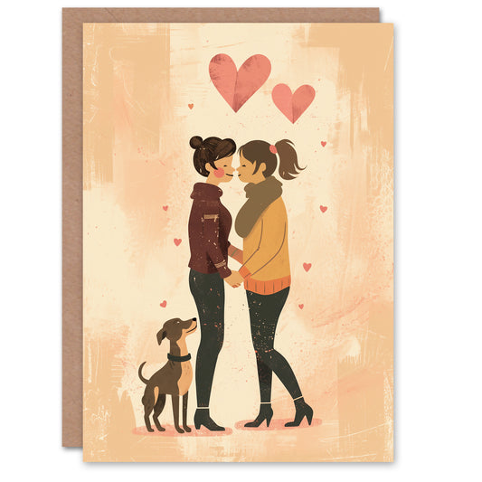 Happy In Love Cute Lgbtq Couple With Pet Dog Valentine's Day Card