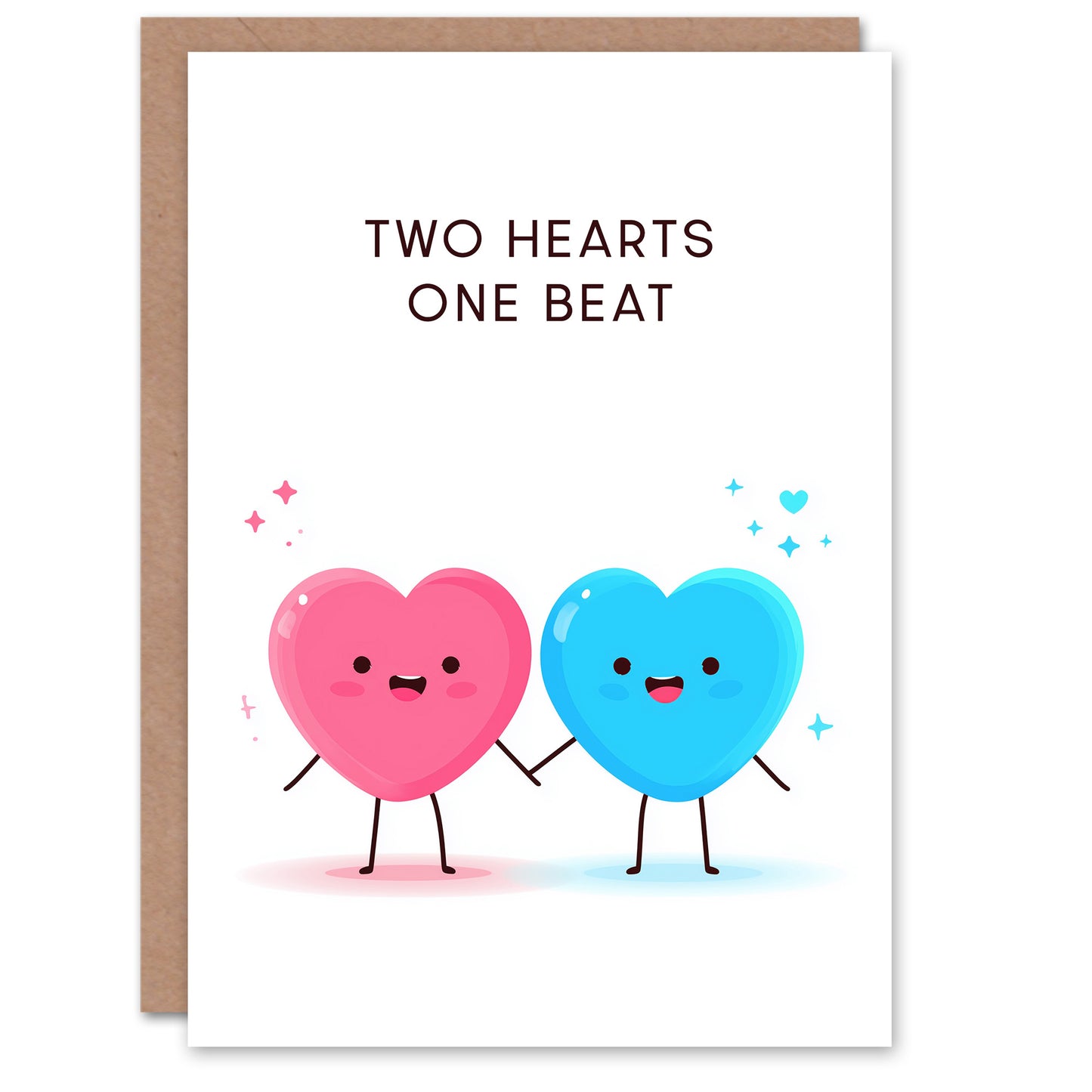 Two Hearts One Beat Pink Blue Cute Kawaii Style Valentine's Day Card