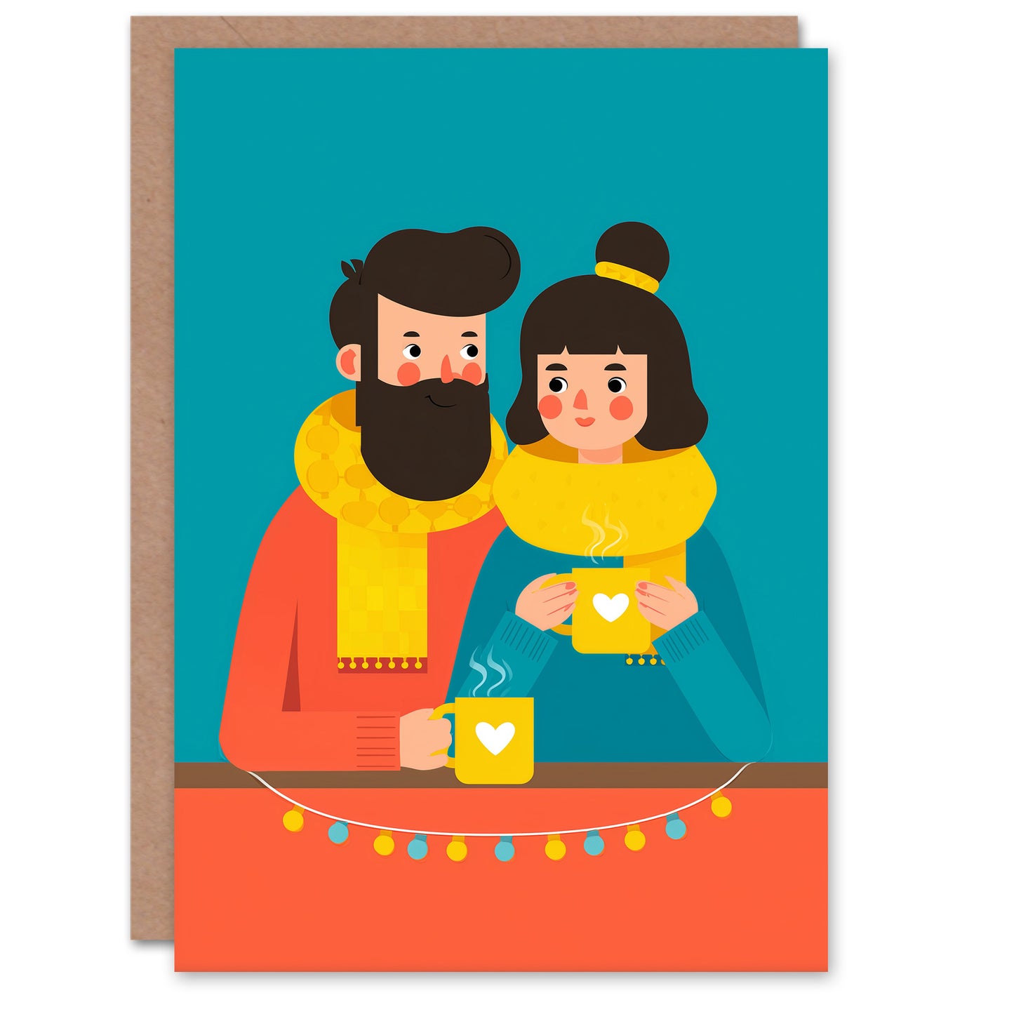 Love You And Hot Cocoa Cute Couple Illustration Valentine's Day Card