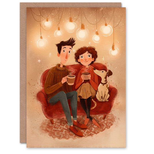 Dog Parents Couch Family Portrait Illustration Anniversary Card