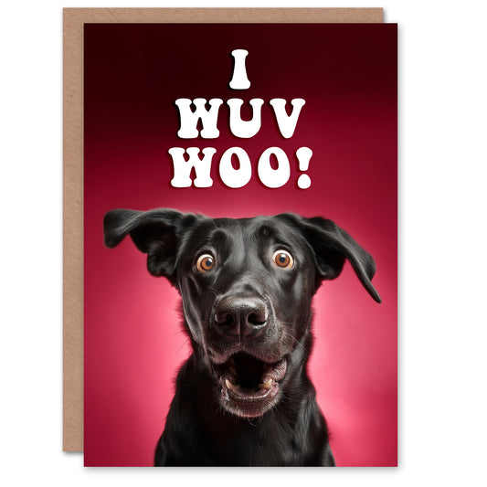 Wuv Woo Happy Black Labrador Retriever Dog Love Valentine's Day Card