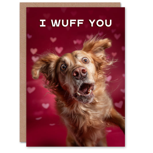 Wuff You Fun Golden Retriever Dog And Love Hearts Valentine's Day Card