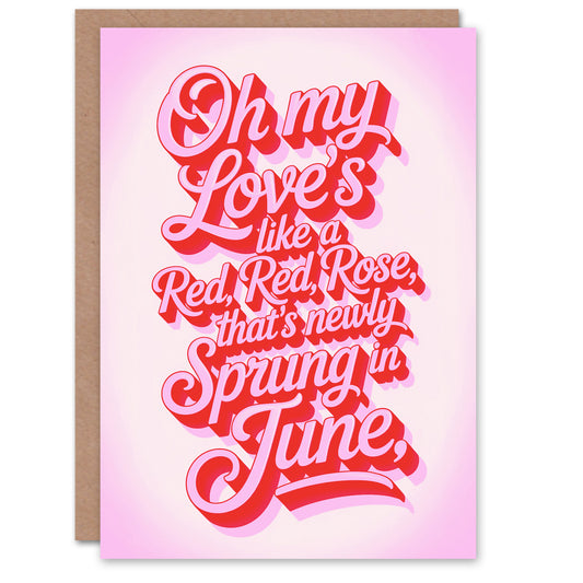 My Love Like A Red Rose Robert Burns Romantic Quote Valentine's Day Card