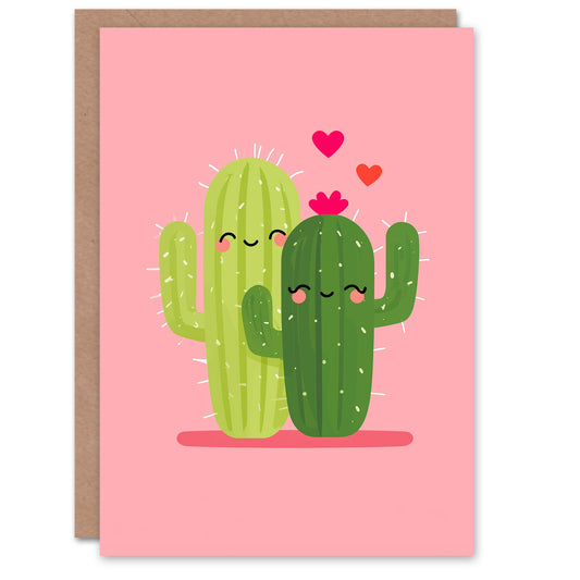 Two Cute Kawaii Cacti Cactus Love Illustration Valentine's Day Card
