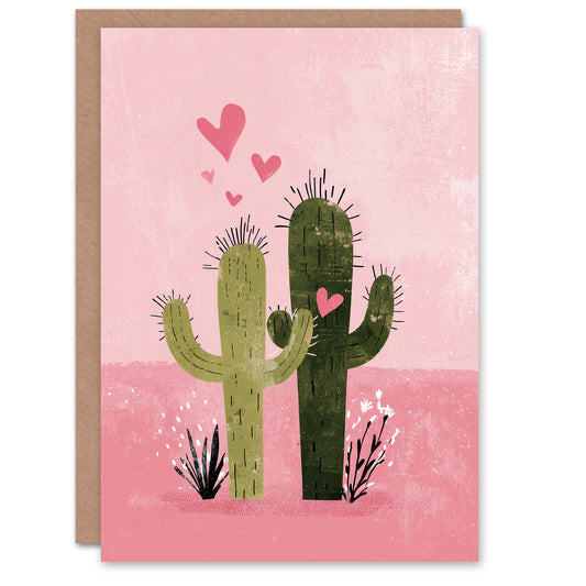 Two Cacti Pastel Pink Plant Lover Cactus Love Valentine's Day Card