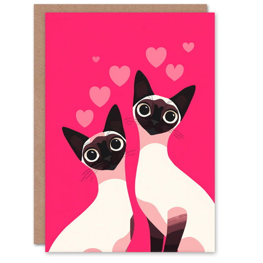Siamese Cats Animals in Love Modern Illustration Valentine's Day Card