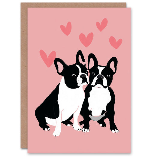 French Bulldogs Animals in Love Modern Illustration Valentine's Day Card