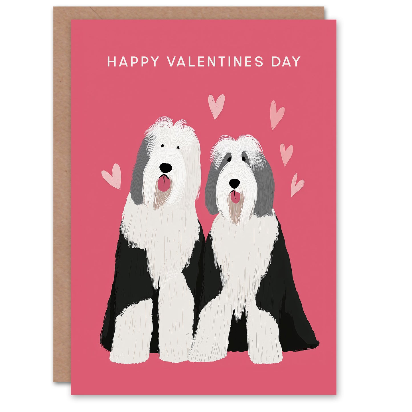 Old English Sheepdog Couple Dog Lover Illustration Valentine's Day Card
