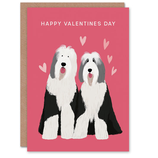 Old English Sheepdog Couple Dog Lover Illustration Valentine's Day Card