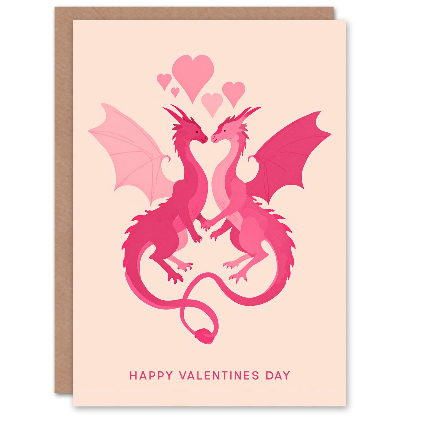 Two Pink Intertwined Dragons Modern Illustration Valentine's Day Card