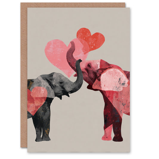 Two Elephants Love Heart Collage Modern Abstract Valentine's Day Card