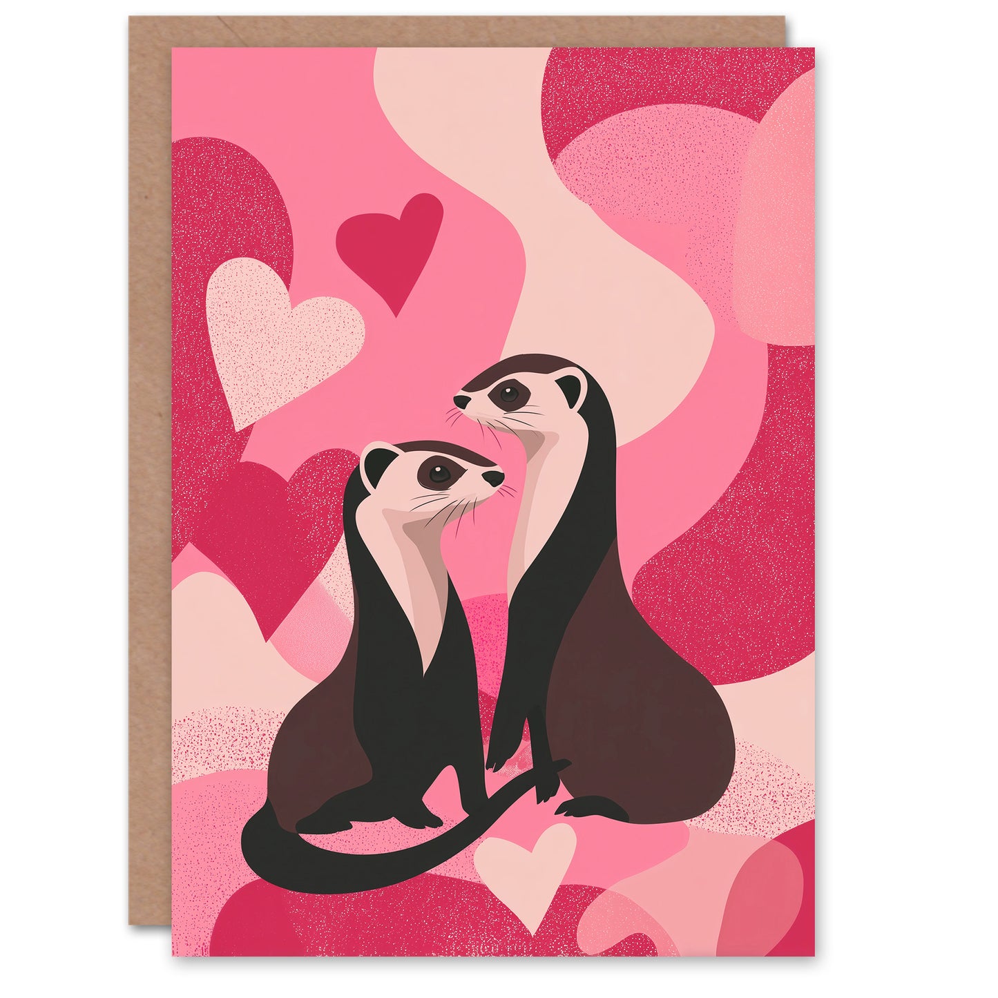 Two Ferrets and Modern Abstract Love Hearts Valentine's Day Card