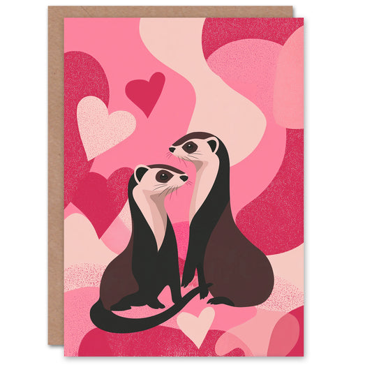 Two Ferrets and Modern Abstract Love Hearts Valentine's Day Card