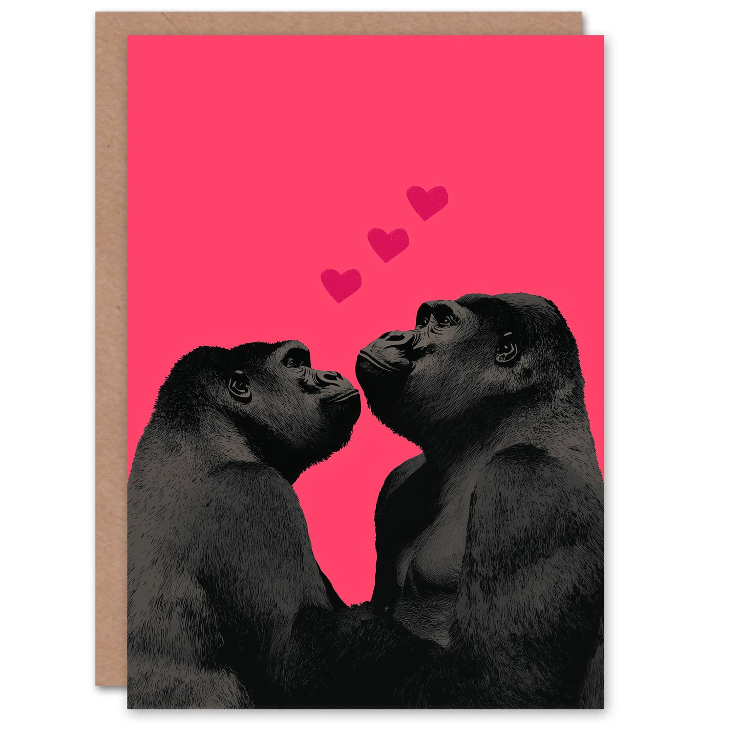 Gorillas Neon Pink Photo Collage Animals In Love Valentine's Day Card