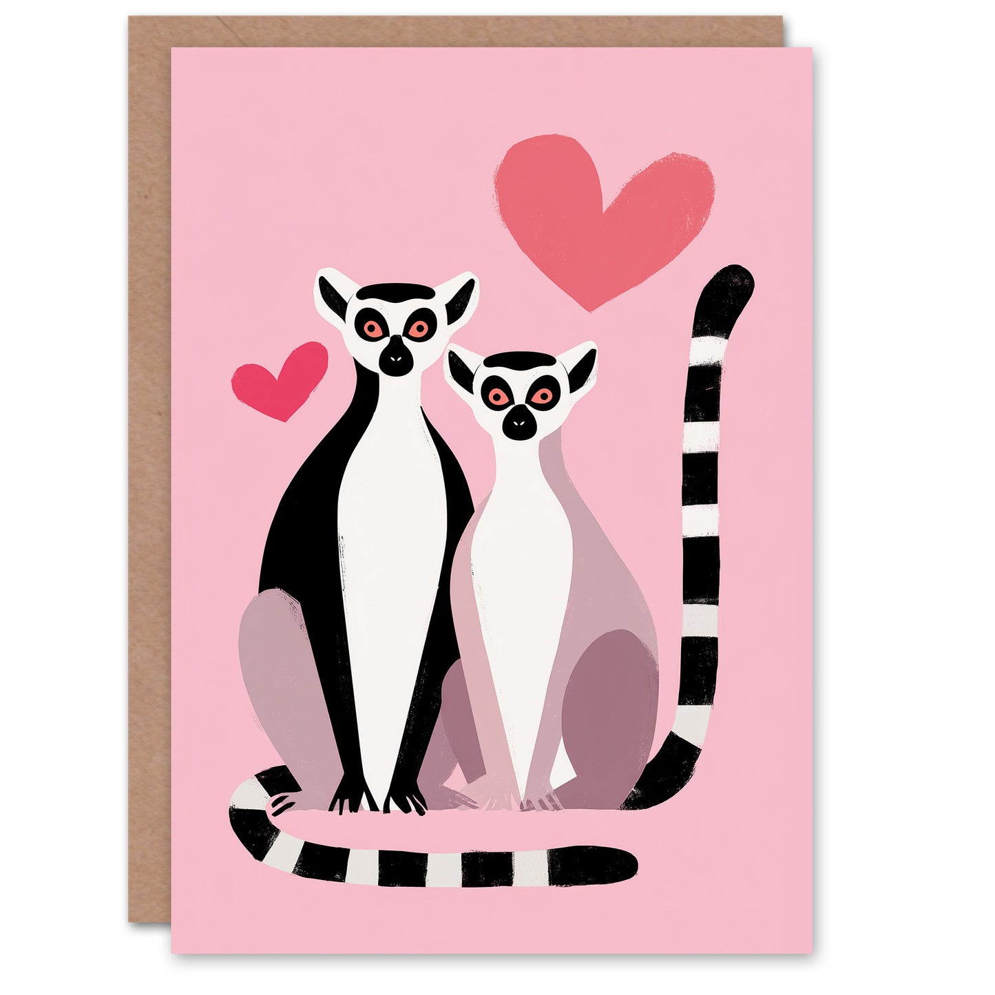 Ring Tailed Lemurs in Love Cute Modern Illustration Valentine's Day Card