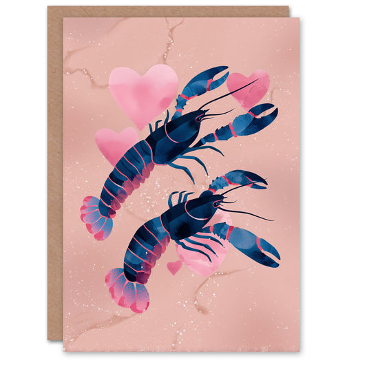 Pair Of Lobsters Animals In Love Modern Illustration Valentine's Day Card