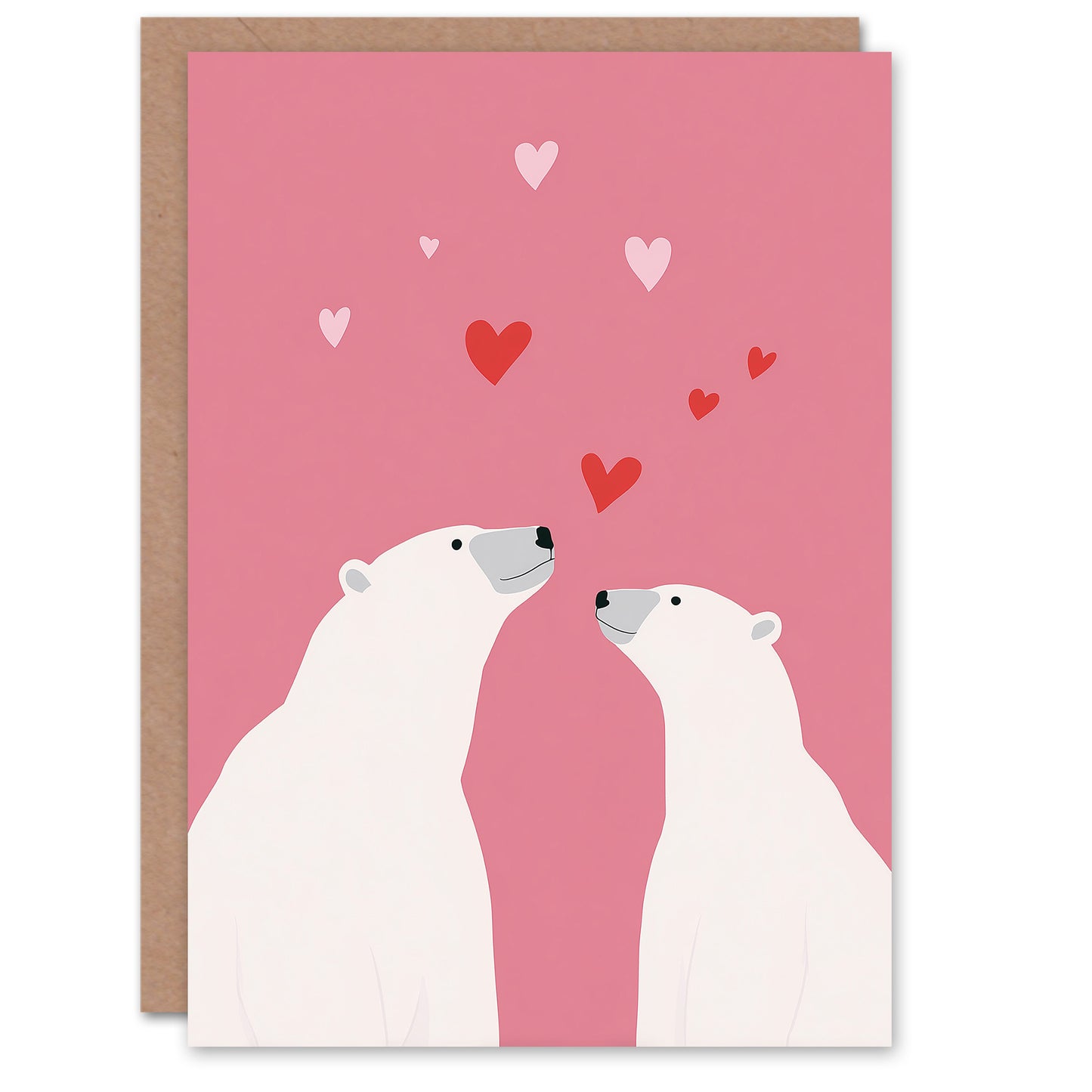 Two Polar Bears Animals in Love Modern Illustration Valentine's Day Card