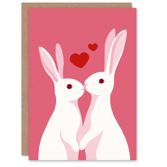 Cute White Bunny Rabbit Couple Kiss Modern Simple Valentine's Day Card