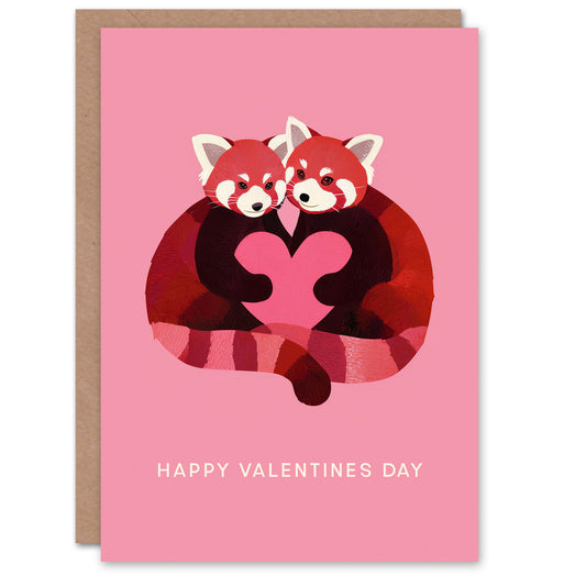 Two Intertwined Red Pandas With A Love Heart Valentine's Day Card