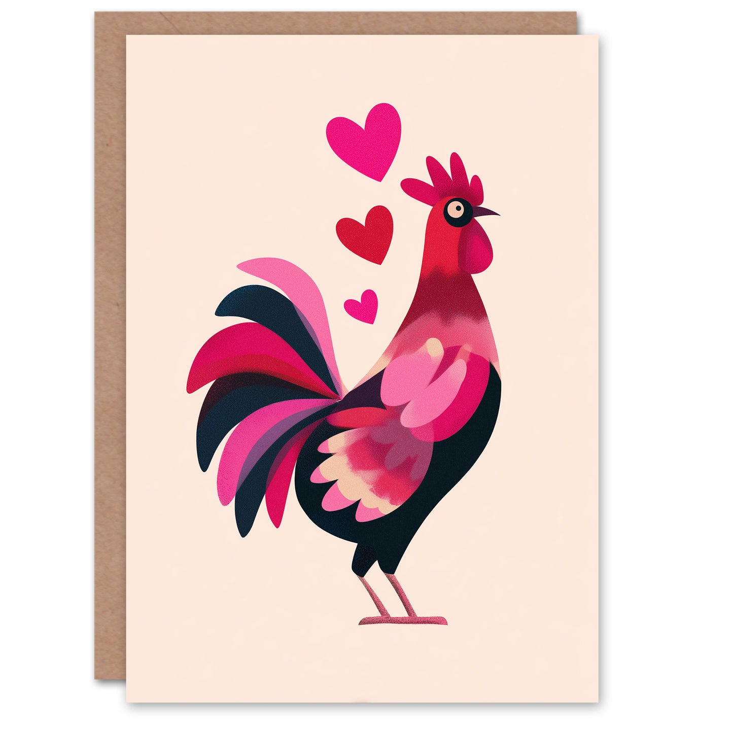Love Struck Rooster Bird Fun Modern Folk Art Valentine's Day Card
